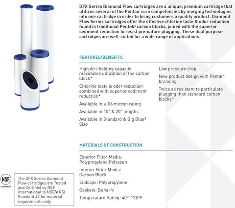 Pentair DFX-CB-10 Diamond Flow Polyspun & Carbon Block Filter Cartridge (12-Pack) | High-Efficiency Water Filtration Replacement – 65513043