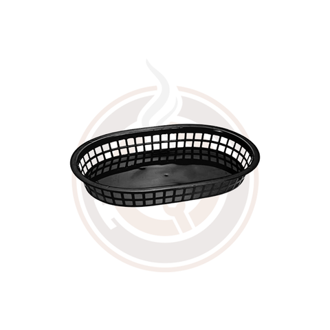 Omcan 10" x 7" Black Plastic Oval Platter - 80355