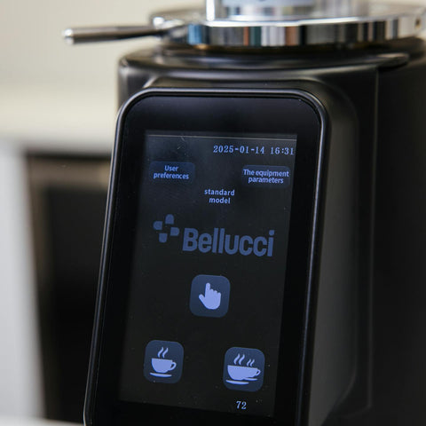 Bellucci Preciso 74 Commercial Espresso Grinder – 74mm Titanium Burrs, On-Demand Precision, Touch Screen Control