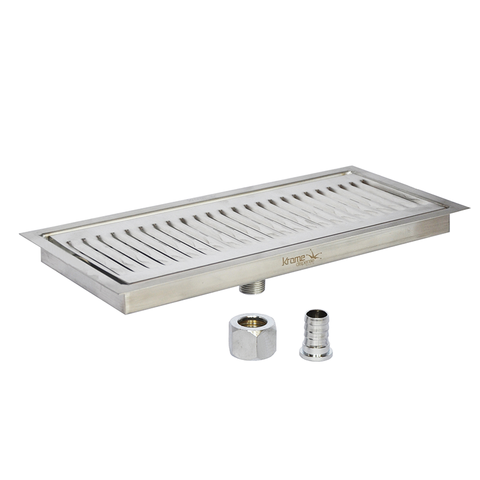 12″ x 5″ Surface Drip Tray – Brushed Stainless – With Drain